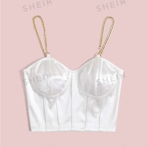 SHEIN MOOSTA Chain Detail Silky Bustier Cami Crop Top